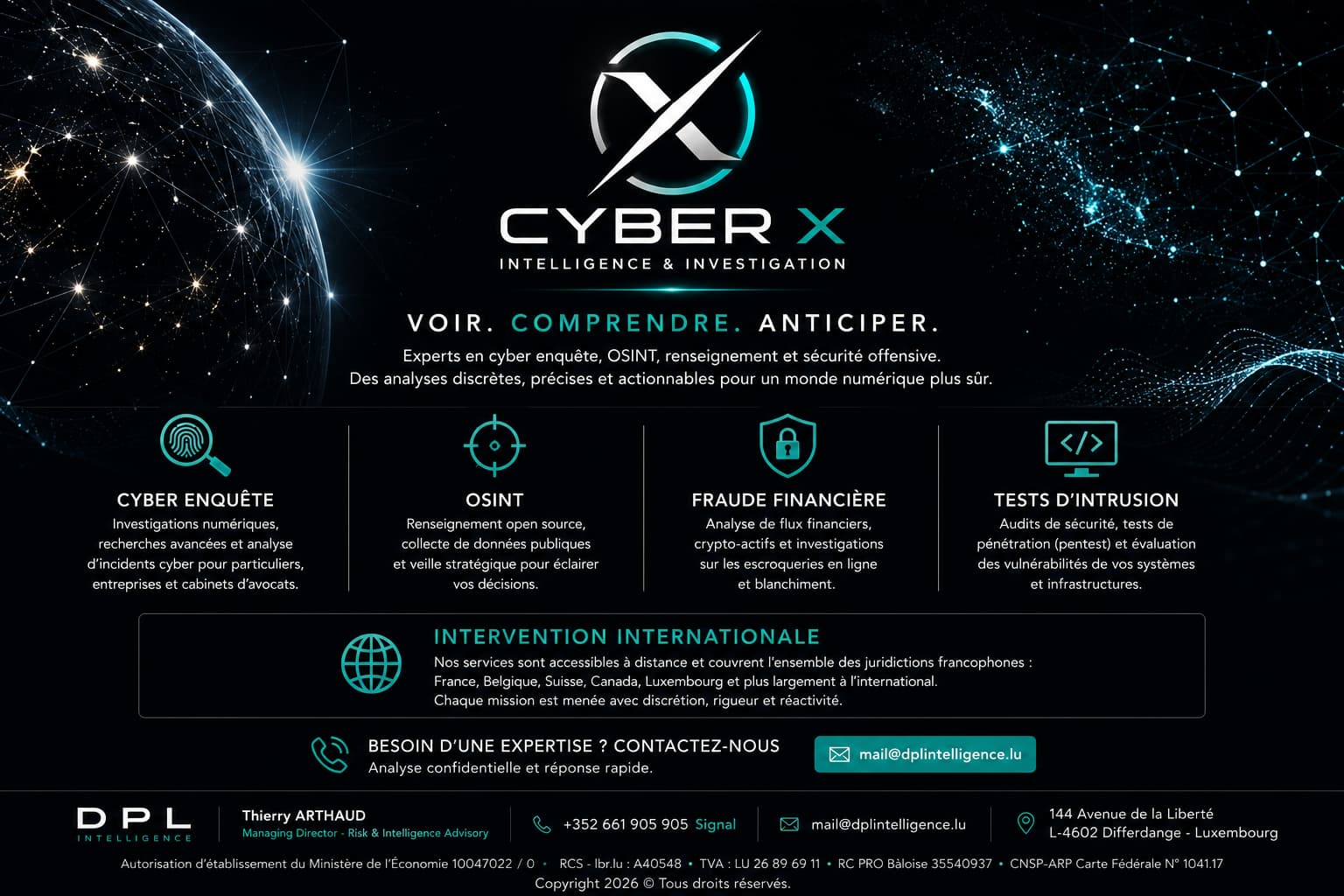 Cyber enquête internationale OSINT fraude financière cybersécurité DPL Intelligence.